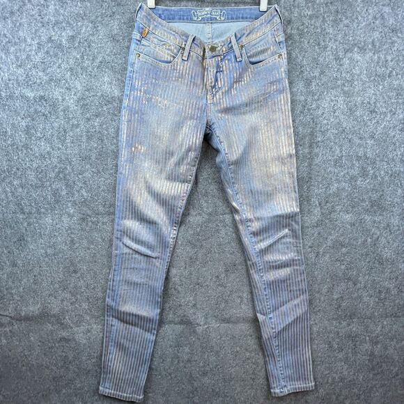 Robins Jean Womens 27 Gold Foil Stripes Jane Metallic Painted Angel Wings Slim - Picture 1 of 10